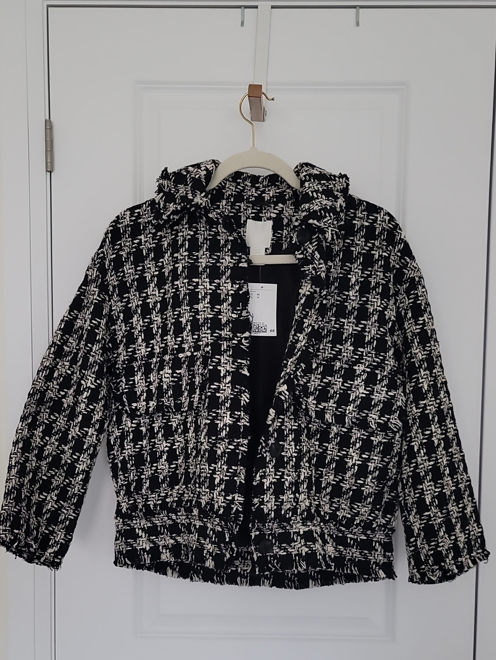 H&M - Black and White Tweed Bomber Jacket